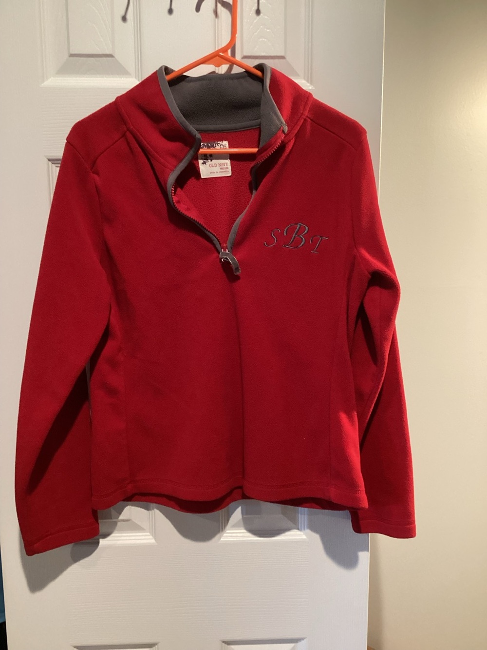 Old Navy Red Quarter-Zip Fleece Pullover with Gray Trim